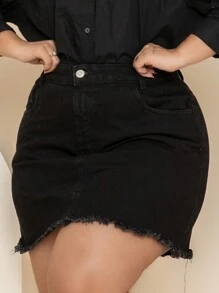 Plus Size Denim Skirts - Black - View 1