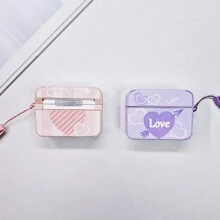Square Painted Heart Earphone Case Compatible With Airpods 2/3/Pro/Pro2, Purple/Pink Protective Case - Multicolor - View 6