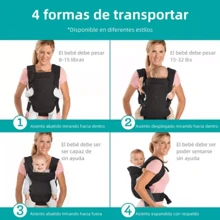Mochila Cangurera Para Bebé Ergonómica, 4 Formas De Porteo - Negro - Ver 5
