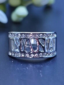 1 pieza Anillo 'Nana' minimalista de moda, regalo de joyería femenina para cumpleaños, fiestas, vacaciones y ocasiones casuales - Plateado - Ver 15