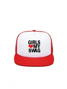 1入組「GIRLS LOVE MY SWAG」字母印花男女通用卡車司機帽，鴨舌棒球帽，可調節寬邊防曬帽，夏季平頂帽 - 彩色 - 查看 3