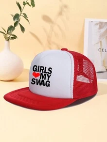 1入組「GIRLS LOVE MY SWAG」字母印花男女通用卡車司機帽，鴨舌棒球帽，可調節寬邊防曬帽，夏季平頂帽 - 彩色 - 查看 1