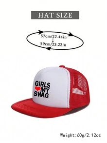 1入組「GIRLS LOVE MY SWAG」字母印花男女通用卡車司機帽，鴨舌棒球帽，可調節寬邊防曬帽，夏季平頂帽 - 彩色 - 查看 2