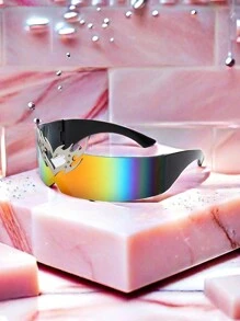 Băng đô thiết kế hình trái tim và ngọn lửa theo phong cách tương lai Y2K kèm kính, trang phục thời trang Rave, dành cho cả nam và nữ - màu đen - Xem 3