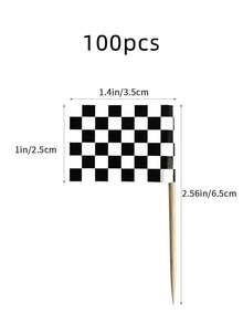 100 piezas Mini banderas a cuadros de carreras y bandera de llegada para pastelitos de papel, recogedores de cóctel de frutas para decoración de fiestas - blanco+negro - Ver 4