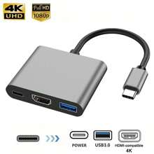 1 Stück 3-in-1 USB-C Hub Adapter mit 4K, erweiterbar für Air/Pro, iPhone 15 Pro Max/15 Pro/15 Plus/15, Galaxy S25/S24/S23/S22/S21/S20, USB 3.0 Splitter Ladegerät