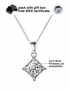 1入組GRA認證閃亮公主切割莫桑石鑽石女士項鍊珠寶，100% S925純銀時尚掛墜項鍊 - 白色 - 查看 7