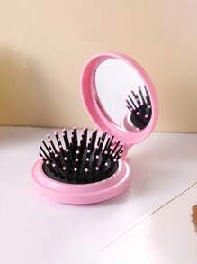 1pc Macaron Color Folding Comb Mirror, Multifunctional Dual-Use Mirror,Makeup,Cheap,Room Decor,Vanity,Travel,Bedroom,Makeup Accessories,Mirror,Vanity Mirror - Pink - View 6