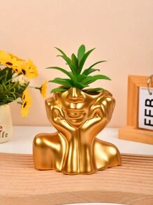 1 Pieza Florero De Resina Con Diseño De Cara Humana, Decoración De Hogar Minimalista Estilo Nórdico, Accesorio Para Arreglos Florales