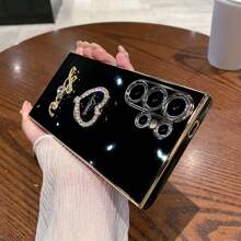 DIY Rhinestone Encrusted + Rhinestone Heart + 360° Rotating Foldable Holder, Compatible With Infinix Zero 30/TECNO Spark GO 2024 Series, POCO/POP/CAMON/SMART Series, IPhone 11/12/13/14/15 Pro Max, Samsung S22/23/24, OPPO, VIVO, Moto G, Redmi Note 13C/12/11 Pro, Enjoy 20/30/40/50/60/70, HONOR 90/80/70/60/50, X9/X8/X7/X6/X5AB, All-In-One Anti-Fall Electroplated Phone Case - Black - View 11