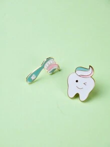 2pcs/Cartoon-Themed Jewelry Set Love Cleaning Toothbrush-Tooth Shape Alloy Enamel Badge Valentines,Mom,Mother,Mother's Day,Gift - Multicolor - View 1