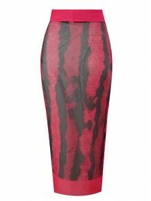 New Retro European & American + Swimwear Set For Women, Wholesale, Conservative Hot Spring Swimsuit, Highly Breathable High Elastic Skin-Friendly Netting, One Size Fits All, Cover Up + One-Piece Swimsuit Summer - Red - View 5