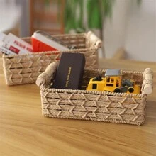 1pc Small Wicker Basket, Suitable For Home Organization And Storage, Kitchen And Bathroom Storage Basket With Handles, Bathroom Countertop Organizer, Kitchen Bathroom Bedroom Living Room Dorm Office Accessory, Home Decoration, Farmhouse Decor