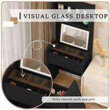 Dressing Table With Flip Top LED Illuminated Mirror, Vanity Table With Internal Storage Area, Makeup Vanity Dressing Table With Removable Upholstered Stool, Practical And Space-Saving, Bedroom - màu đen - Xem 6