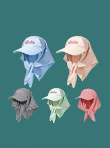 1pc Unisex Quick-Drying Plaid Cap With Letter Embroidery Patch, Sun Hat With Neck Protection, Suitable For Outdoor Activities Like Climbing, Cycling, Casual Wear, Beach Vacation, Everyday Use. - Multicolor - View 1