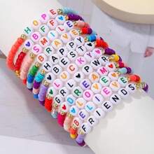 12pcs Women's Bohemian Surfer Bracelet With Colorful Beads & Heart Shaped Letters, Gift For Girls Valentines - Colorful - View 2