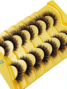 HBZGTLAD 7對條帶式薄尾貓眼眼睫毛，6D捲翹濃密柔軟人造貂毛眼睫毛