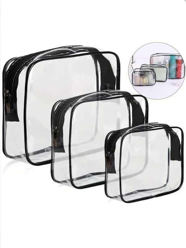 Bolsa de playa negra transparente, bolsas de plástico con cremallera para bolsas de playa, cosméticos de viaje, cosméticos, organizador de comestibles, bolsa interna de almacenamiento dividido de cosméticos, bolsa de cosméticos impermeable Miss hombre, bolsas de aseo artículos esenciales de verano para vacaciones en la playa, vacaciones, útiles escolares, artículos esenciales para dormitorios, de vuelta a la escuela