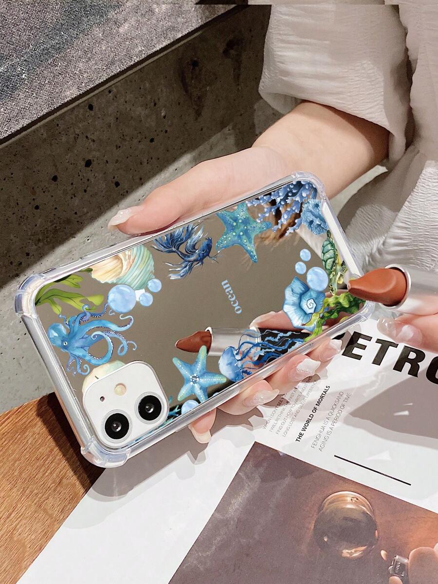 1pc Ocean Starfish Pattern Acrylic Mirror Cell Phone Case For Apple