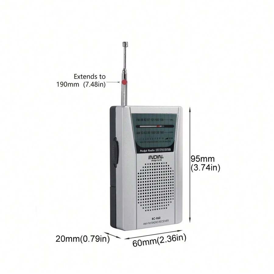 INDIN BC-R60 AM FM Radio Portable Radios, Pocket Size Radio Power By ...