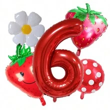 5pcs 32-Inch Red 1-9 Number Strawberry Foil Balloons Set, Strawberry Theme Birthday, Anniversary, Wedding Anniversary, Party Decorations Foil Balloons - Red - View 9