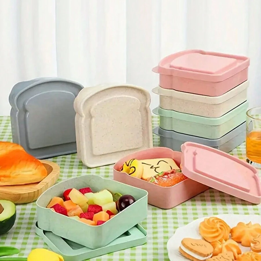 1 pieza Caja de almuerzo portátil para alimentos, caja bento para pan, sándwich, fruta, ligera y de moda, caja de almacenamiento de alimentos para picnic - Multicolor - Ver 1
