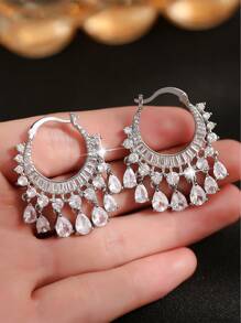 1 Pair Luxry Full Cubic Zirconia Round Hoop Earrings For Women Wedding Party Gift Jewelry