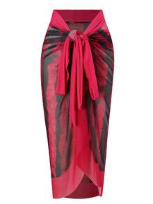 New Retro European & American + Swimwear Set For Women, Wholesale, Conservative Hot Spring Swimsuit, Highly Breathable High Elastic Skin-Friendly Netting, One Size Fits All, Cover Up + One-Piece Swimsuit Summer - Red - View 4