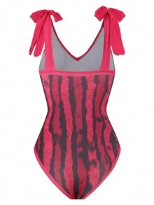 New Retro European & American + Swimwear Set For Women, Wholesale, Conservative Hot Spring Swimsuit, Highly Breathable High Elastic Skin-Friendly Netting, One Size Fits All, Cover Up + One-Piece Swimsuit Summer - Red - View 3