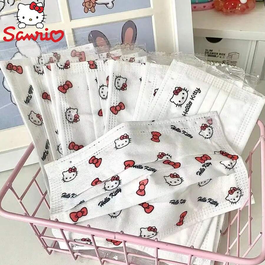 50PCS Official Kitty Disposable Mask, ThreeLayer NonWoven Cute