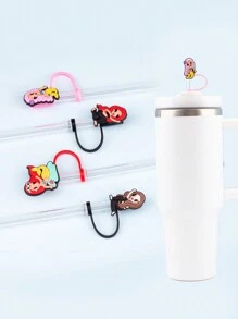 4入組/6入組8mm/0.31in夏季人魚吸管套，夏季矽膠吸管尖套保護套，適用於隨行杯蓋防塵防污可重複使用的吸管尖蓋飲料杯附件 - 彩色 - 查看 3