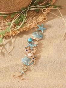 1 peça Nova Pulseira de Aro Feminina Resistente com Estilo Boêmio Vintage Inserções de Estrela do Mar e Concha Oceânica Decorada com Strass