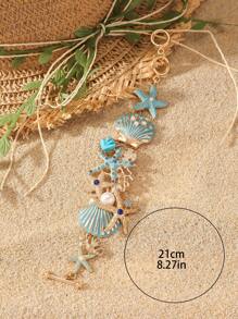1 peça Nova Pulseira de Aro Feminina Resistente com Estilo Boêmio Vintage Inserções de Estrela do Mar e Concha Oceânica Decorada com Strass