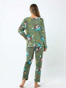 Conjunto de pijamas familiares para mujeres, cómodos y relajados - Verde - Ver 2