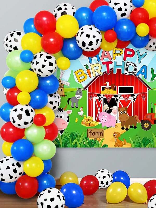 127 Piezas Juego de Guirnalda y Arco de Globos con estampado de vacas en azul, rojo, amarillo y verde para fiestas de cumpleaños, baby shower y decoración de granja