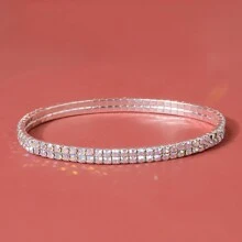 1pc Sparkling Rhinestone Elastic Women's Anklet, Fashionable Daily Accessory - Silver - View 15