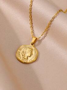 1PC Vintage Ancient Greek Arethusa Goddess Coin Pendant Necklaces For Women Men 18K Gold Plated Stainless Steel Adjustable Chain Necklace Goddess Worship Celebrity Medal Reversible Keepsake Fashion Jewelry Accessories