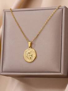 1PC Vintage Ancient Greek Arethusa Goddess Coin Pendant Necklaces For Women Men 18K Gold Plated Stainless Steel Adjustable Chain Necklace Goddess Worship Celebrity Medal Reversible Keepsake Fashion Jewelry Accessories