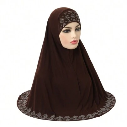 H146 New Style Medium Size 70*70cm Amira Hijab With Rhinestones Pull On Islamic Scarf Head Wrap Headwear Shawl Abaya Accessories Daily Under Cap Women Veil