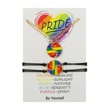 4pcs/Set LGBT Rainbow Yin Yang Bead Bracelet + Necklace Pendant, Handmade Adjustable Card Strap, Multi-Color Chic Accessories