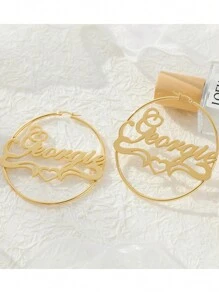 Boucles d'oreilles créoles avec nom personnalisé pour femmes, style européen et américain. Boucles d'oreilles rondes, exagérées et surdimensionnées avec lettre couronne de cœur personnalisée. En acier inoxydable doré, mode et charme. Idéal pour les déclarations, les anniversaires, les cadeaux pour la petite amie lors de mariages/fêtes, la Saint-Valentin