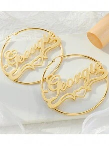 Boucles d'oreilles créoles avec nom personnalisé pour femmes, style européen et américain. Boucles d'oreilles rondes, exagérées et surdimensionnées avec lettre couronne de cœur personnalisée. En acier inoxydable doré, mode et charme. Idéal pour les déclarations, les anniversaires, les cadeaux pour la petite amie lors de mariages/fêtes, la Saint-Valentin