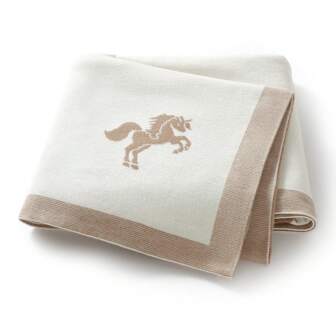 1pc Knitted Baby Blanket With Cute Little Horse Pattern, Suitable For All Seasons Love Valentine