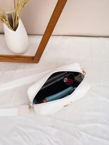 Women's Quilted Butterfly Decor Small Square Crossbody Bag, PU Leather Shoulder Bag For Casual Wear & Shopping - White - View 5