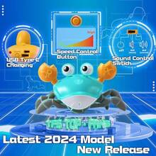 Juguete para bebé con forma de cangrejo que se arrastra: lindos cangrejos sensoriales para el tiempo boca abajo con música iluminada para niños de 0 a 6, 6 a 12 meses, 1 a 3 y 4 años de edad, niños y niñas