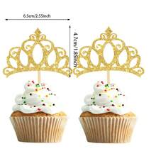 10 piezas de Toppers de pastel con corona de princesa y brillo para fiesta de cumpleaños, celebración y decoración de aniversario de pastel - Multicolor - Ver 2