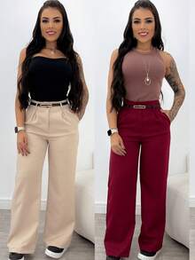 Women Pants - 米色 - 查看 3