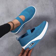 Leisure Style Breathable Women's Air Cushion Slip-On Shoes, Fashionable Solid Color PU Low-Cut Outdoor Sports Walking Shoes