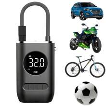 Bomba de Ar Digital Mini Calibrador Compressor de Pneus Carro Moto Bike Com Lanterna Led Portátil - Preto - Visão 2