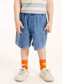 mini bala Boys Pants 2024 Summer New Denim Shorts - Baby Blue - View 1